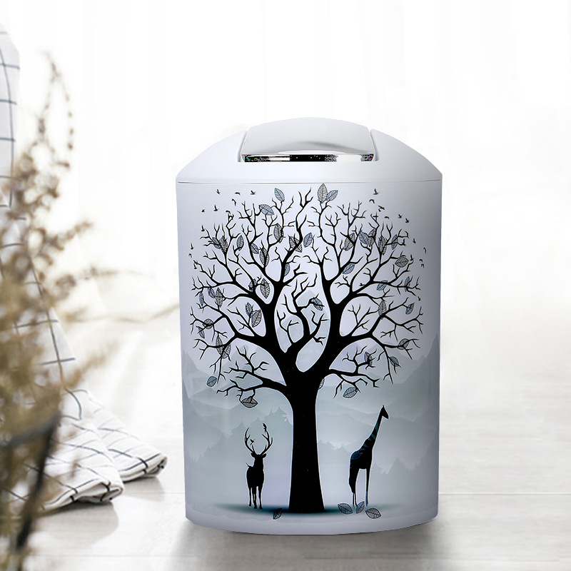 Tapa mecedora de estilo europeo basura creativa con tapa de impresión hogar cuarto de baño sala de estar inodoro baño impermeable basura puede