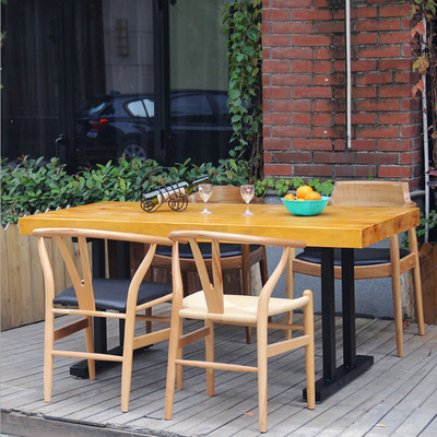 美式复古户外实木餐桌椅 休闲咖啡厅奶茶饮品店长条创意四人餐桌