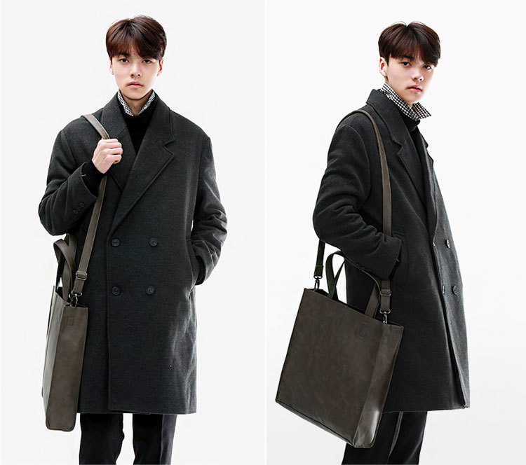 Korean version of fashionable PU leather shoulder bag, simple commuter men's and women's tote bag, square vertical crossbody large-capacity handbag_voghion.com