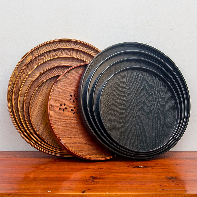 Round Solid Wood Tea Tray, Japanese-Style Serving Plate, Multiple Diameters 21–37.5 cm