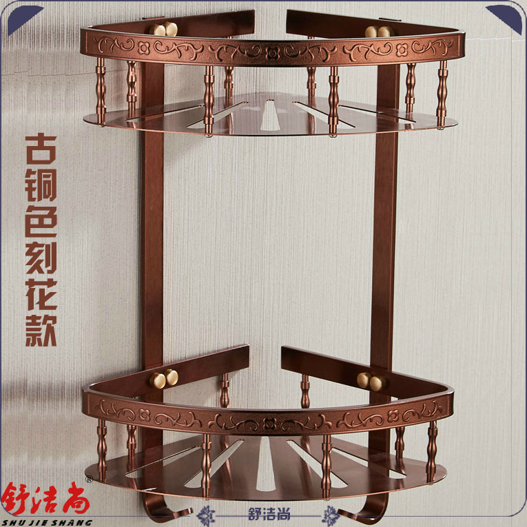 豪华浴室双层三角置物架太空铝卫生间转角架加厚加重多功能挂件