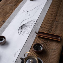 手绘布艺茶席双面色竹鹿纤绒手工禅意防水布艺茶道中式桌旗台布