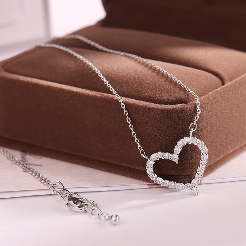 热销 时尚气质镶锆石水钻 镂空心形项链 桃心锁骨链礼物 饰品批发