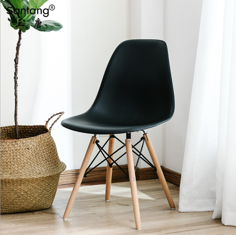 Three Tang Embis dining chairs Simple modern plastic chair Nordic solid wood office negotiation leisure conference dining chair