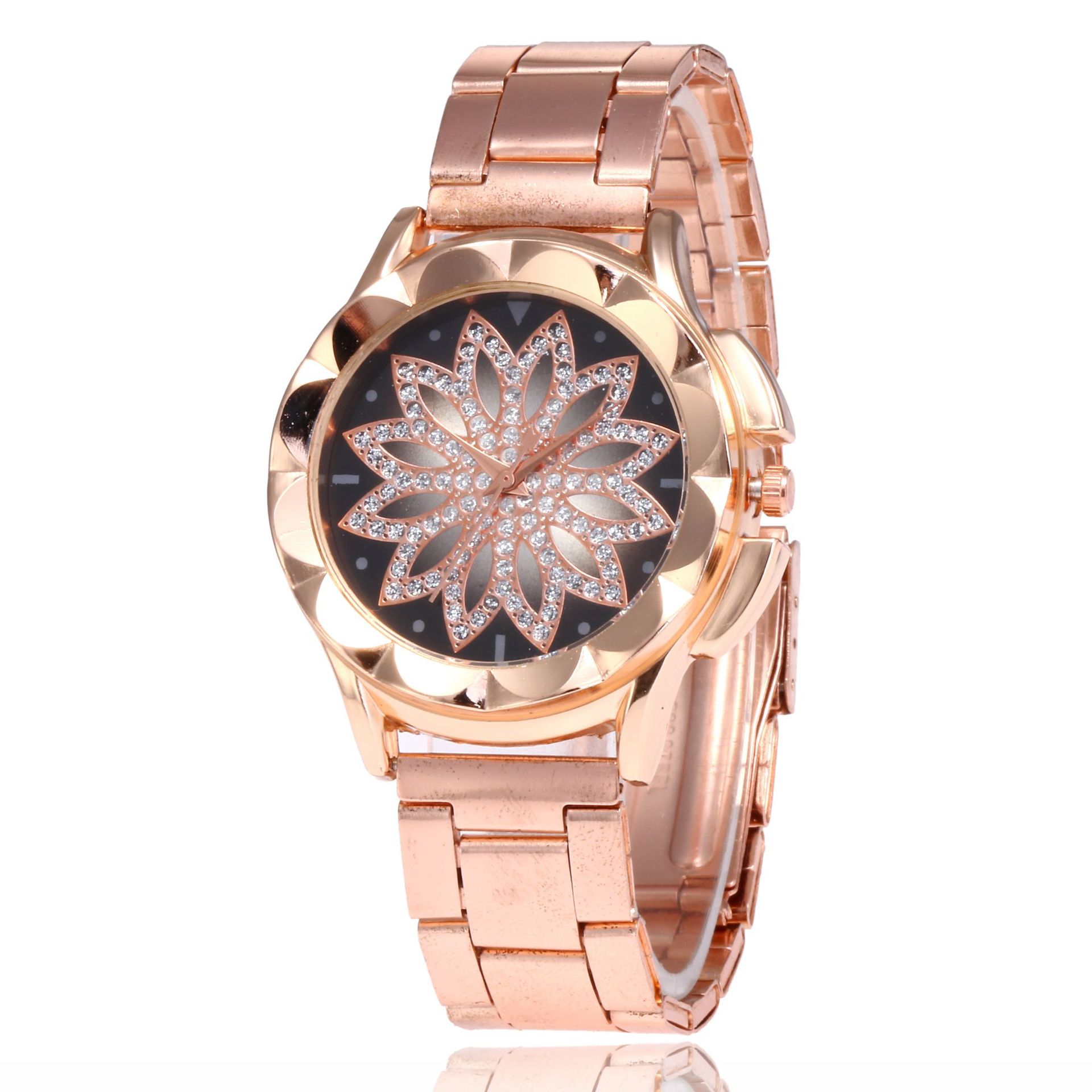 Reloj para mujer con esfera de pétalos y correa de acero con diamantes y esfera en inglés completo 2024 Gift Time Comes and Runs_voghion.com