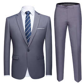 2023外贸新款纯色西装2件套男士礼服商务 休闲外套正装男新婚喜服