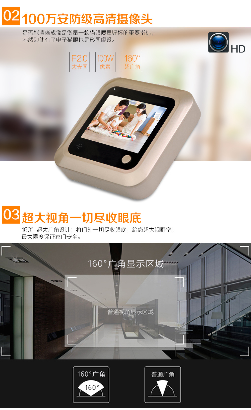 隐藏式智能电子猫眼有线防盗门禁无线可视门铃家用猫眼监控详情4