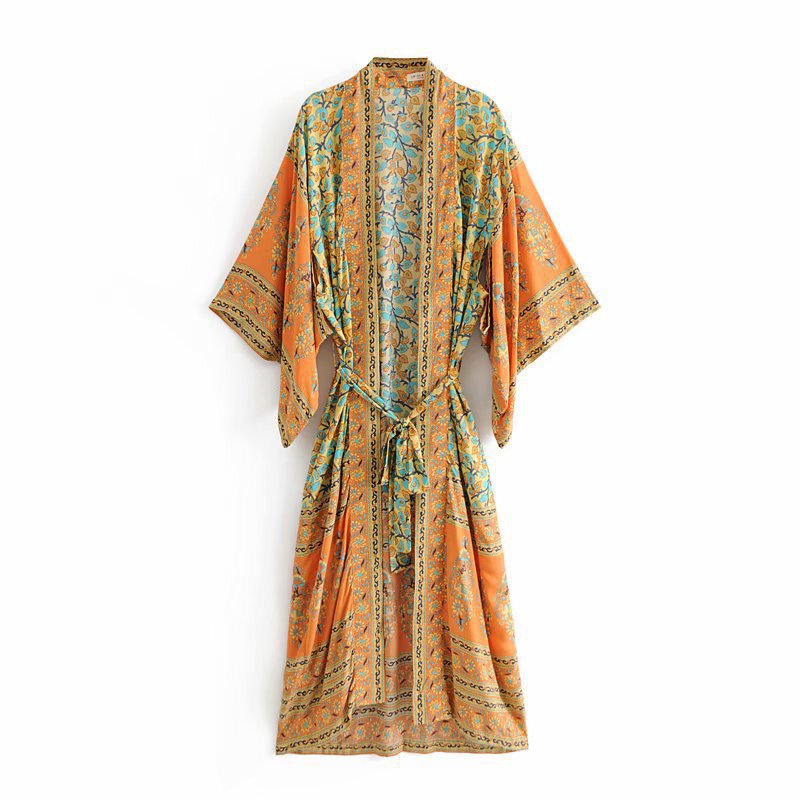 In-Stock European and American Style Women's New Fashion Printed Ankle-Length Kimono-Style Robe in Yellow 8726 Picture Color Suede In-Stock European and American Style Women's New Fashion Printed Ankle-Length Kimono-Style Robe in Yellow 8726 Picture Color Suede