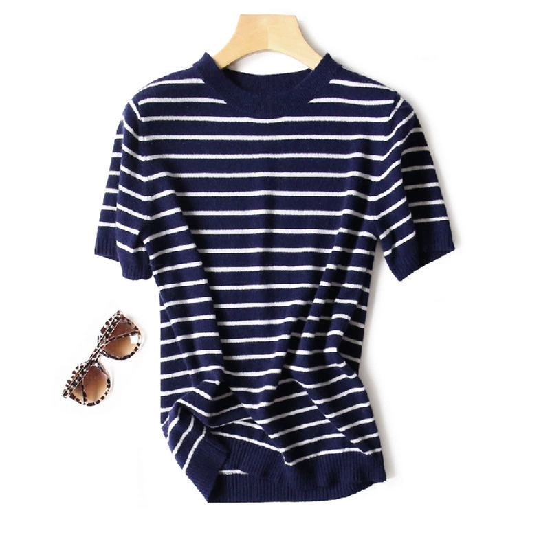 Кашемировый базовый свитер для отдыха, slim fit, с коротким рукавом, корейский стиль