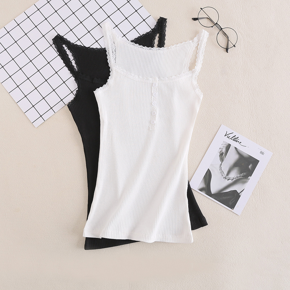 2019夏季吊带短款大奶背心女打底蕾丝花边螺纹内穿性感上衣