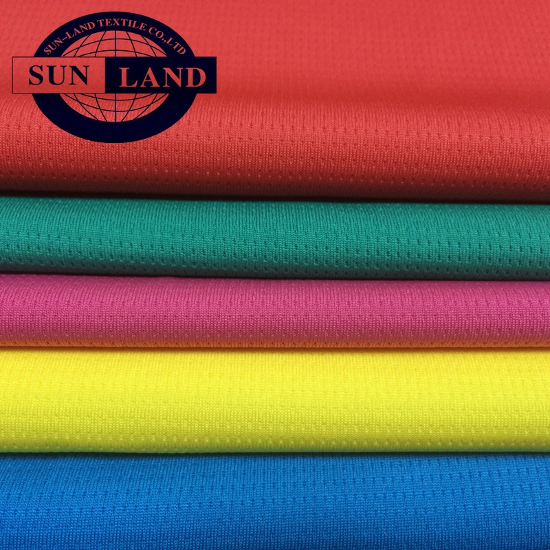 功能户外运动跑步健身专业T恤服装面料 高牢度吸湿快干方格鸟眼布