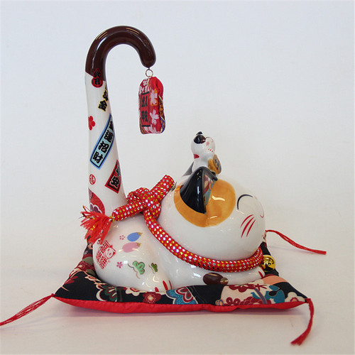 Le Meow Fu Yuan Long Tail Cat Ceramic Piggy Bank Shop Opening Home Checkout Good Luck Decoration Lucky Cat