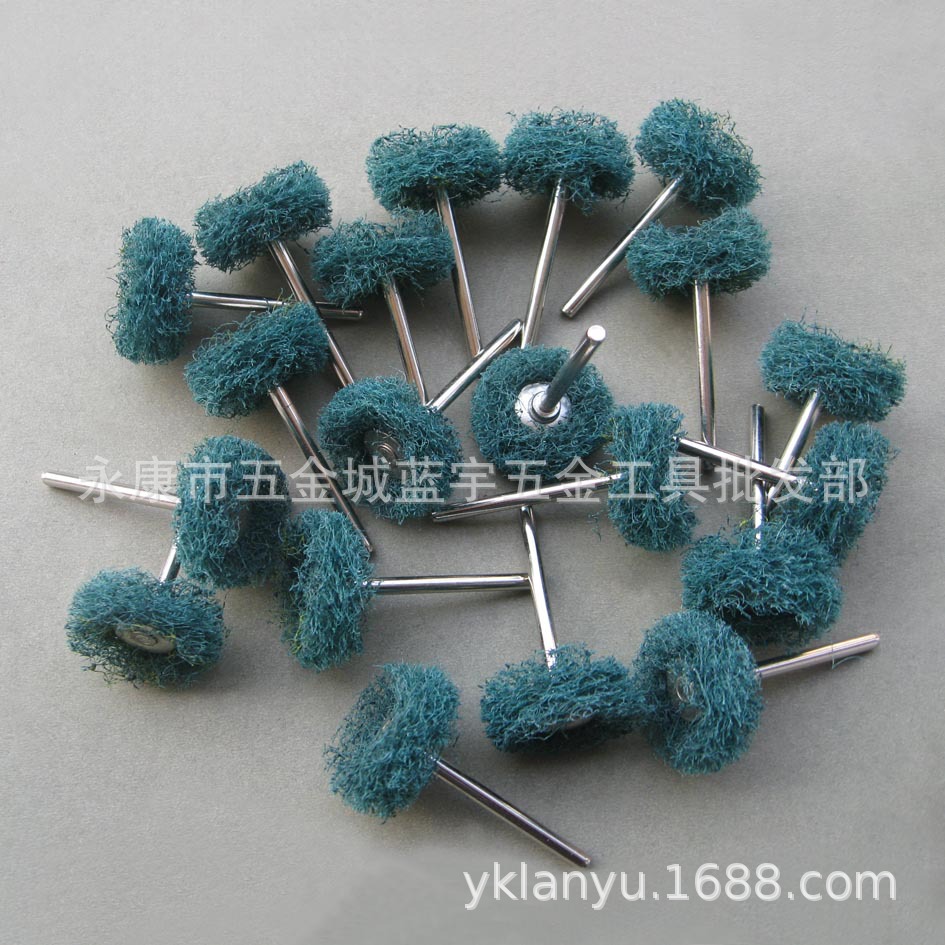 迷你平型绿百洁布刷 百洁布轮带柄T型除锈轮打磨抛光刷电磨配件