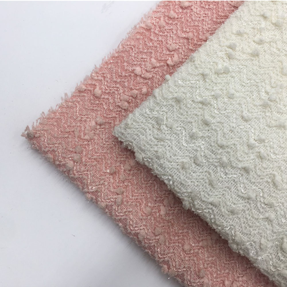 直销全涤针织亮片布秋冬毛球亮丝小香风外套大衣休闲服面料日韩风