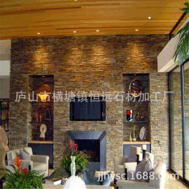 天然黑色锈色文化石 毛边青石板 酒店别墅外墙背景墙砖 条形石板-阿里巴巴
