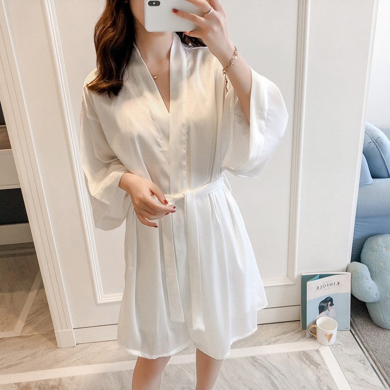 Women's high-end silk solid color nightgown bathrobe lace sexy home wear soft smooth wedding bride bridesmaid robe Women's high-end silk solid color nightgown bathrobe lace sexy home wear soft smooth wedding bride bridesmaid robe