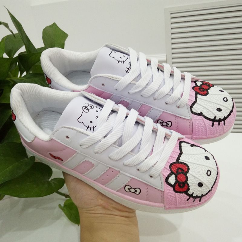 网红同款秋季小白鞋女韩版原宿百搭哆啦A梦叮当猫运动贝壳头板鞋|ms