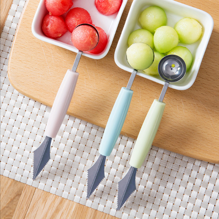 Plain colour Double head fruit Dig the ball is Ripple Carving knife household Fruits and vegetables Spoon fruit Carved device 7 color options