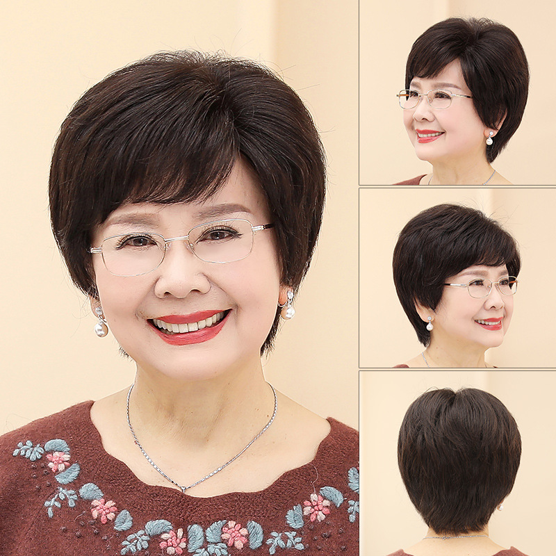 Wig Women's Short Hair Set Real Hair Silk for Mother's Real Hair Invisible and Traceless Middle-aged and Elderly Women's Wig for Elderly Straight Hair Wig Women's Short Hair Set Real Hair Silk for Mother's Real Hair Invisible and Traceless Middle-aged and Elderly Women's Wig for Elderly Straight Hair