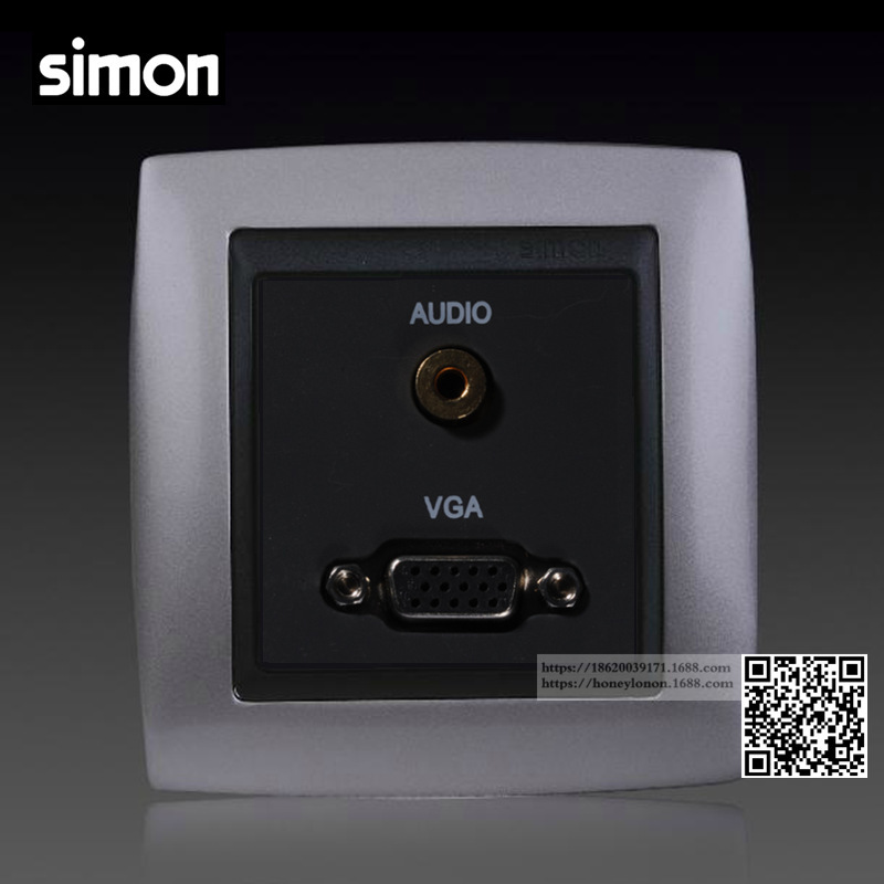 simon/西蒙 V8系列 VGA-3.5耳机端子插(亚光黑+拉丝银框)80495-26