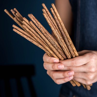 【包邮十双装】25CM原木鸡翅木筷子套装尖头木质快子家用|ms