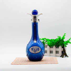 批量生产洋河蓝喷涂酒瓶 一斤装白酒玻璃瓶喷蓝色烤银字郓城酒瓶