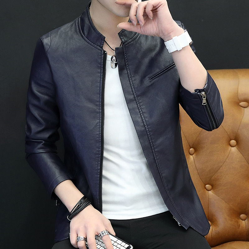 潮男机车皮衣男士pu皮夹克男款外套薄款韩版修身2018新款青年帅气