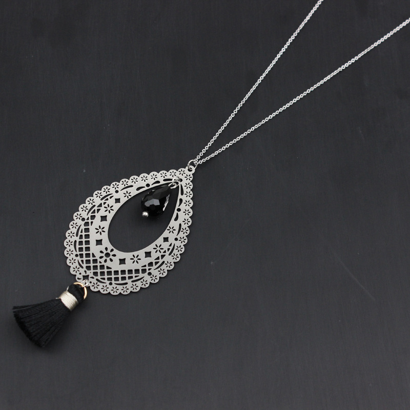 Vintage Style Water Droplets Artificial Crystal Copper Tassel Plating Pendant Necklace 1 Piece