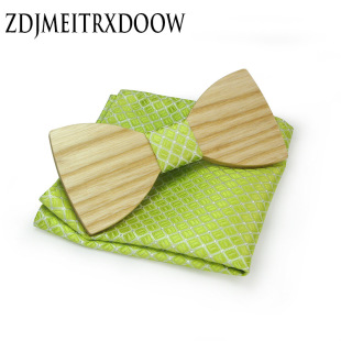 New Adult Men's Business Casual Party Wooden Bow Tie Set Square Scarf Bow Tie Set Imported Wood Production Fashion