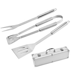 Wholesale Manufacturer BBQ Tools 3-Piece Set BBQ Grilling Accessories Outdoor Grilling Utensils Set with Aluminum Box