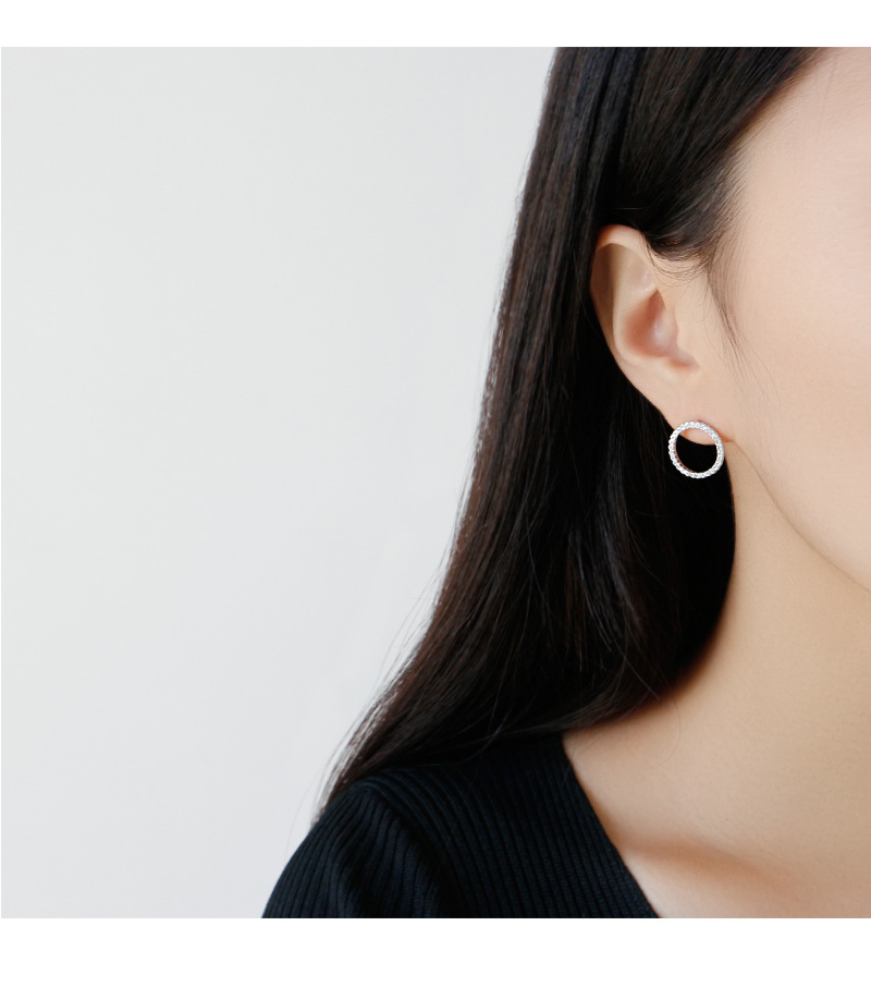 Ea012 Korean Version Of S925 Sterling Silver Micro-inlaid Zircon Hollow Geometric Circle Earrings display picture 9