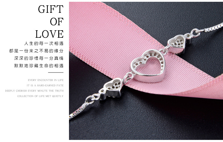 Bijoux Coréens Coeur Diamant S925 Bracelet En Argent Bijoux Simples En Gros display picture 4