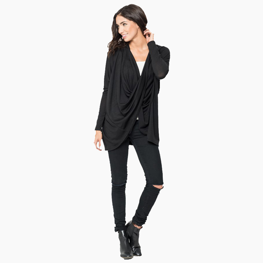 Loose Batwing Sleeve Irregular Cross Long Sleeve T Shirt for Women Autumn Fashion Casual Wear Wholesale Available