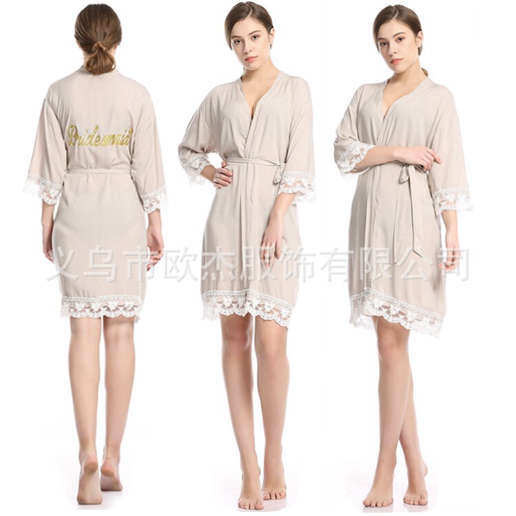 ins Super Hot Cotton Lace Pajamas Summer Home Clothes Sexy Cute Bathrobe Bronzing Bride Bridesmaid Morning Gown