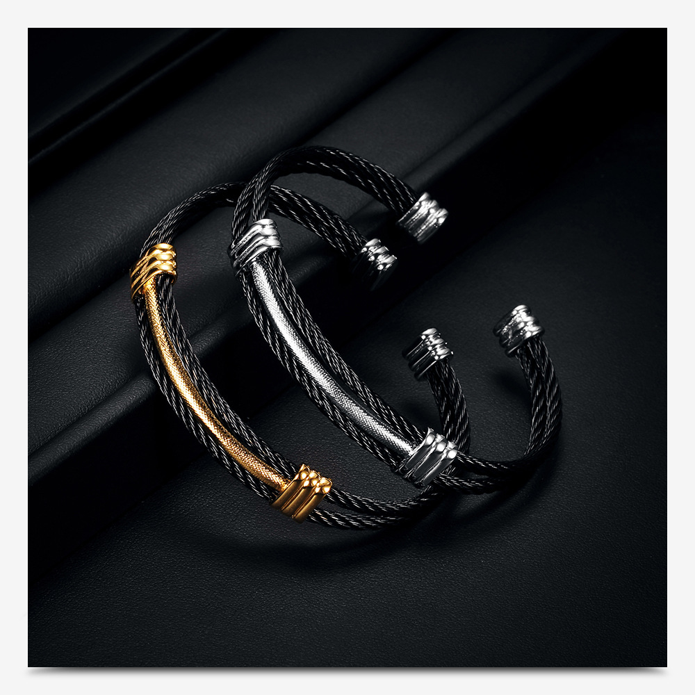 30g Weight Bangle Classification 1 Piece Quantity Hip-Hop Color Block Stripe Titanium Steel Plating Men's Bangle Men Cuff & Bangle
