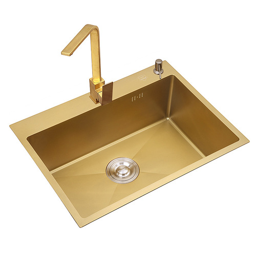 Manufacturer wholesale gold-plated 304 stainless steel manual sink single basin nano household kitchen vegetable basin set