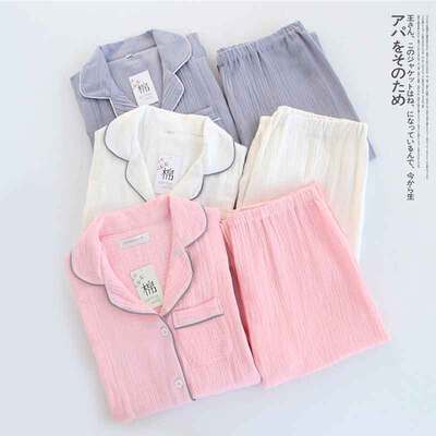 春秋長袖純色绉布月子服哺乳衣 女士産後夏季棉質水洗家居服套裝