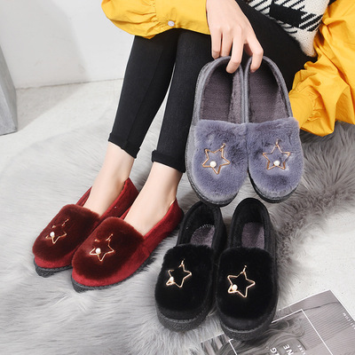 新款韩版毛毛棉鞋可爱豆豆棉靴加厚加绒暖和舒适平底聚氨酯棉鞋|ms