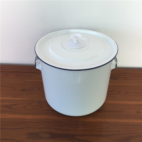 Large enamel bucket White enamel bucket Acid and alkali resistant Cylinder bucket Rice bucket Tea bucket Laboratory chemical bucket