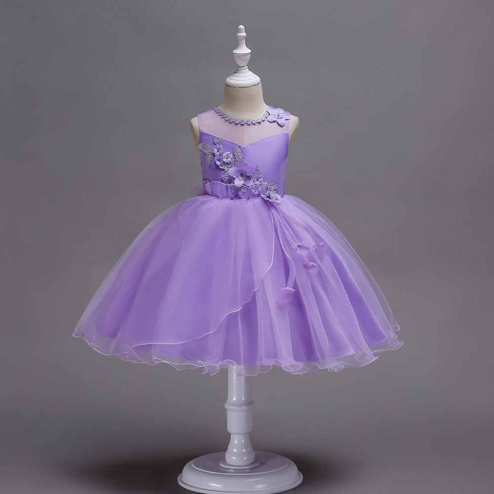 Été Nouveaux Enfants Robe De Princesse Robe Dentelle Maille Robe Sans Manches Robe Petit Hôte Performance Robe display picture 11