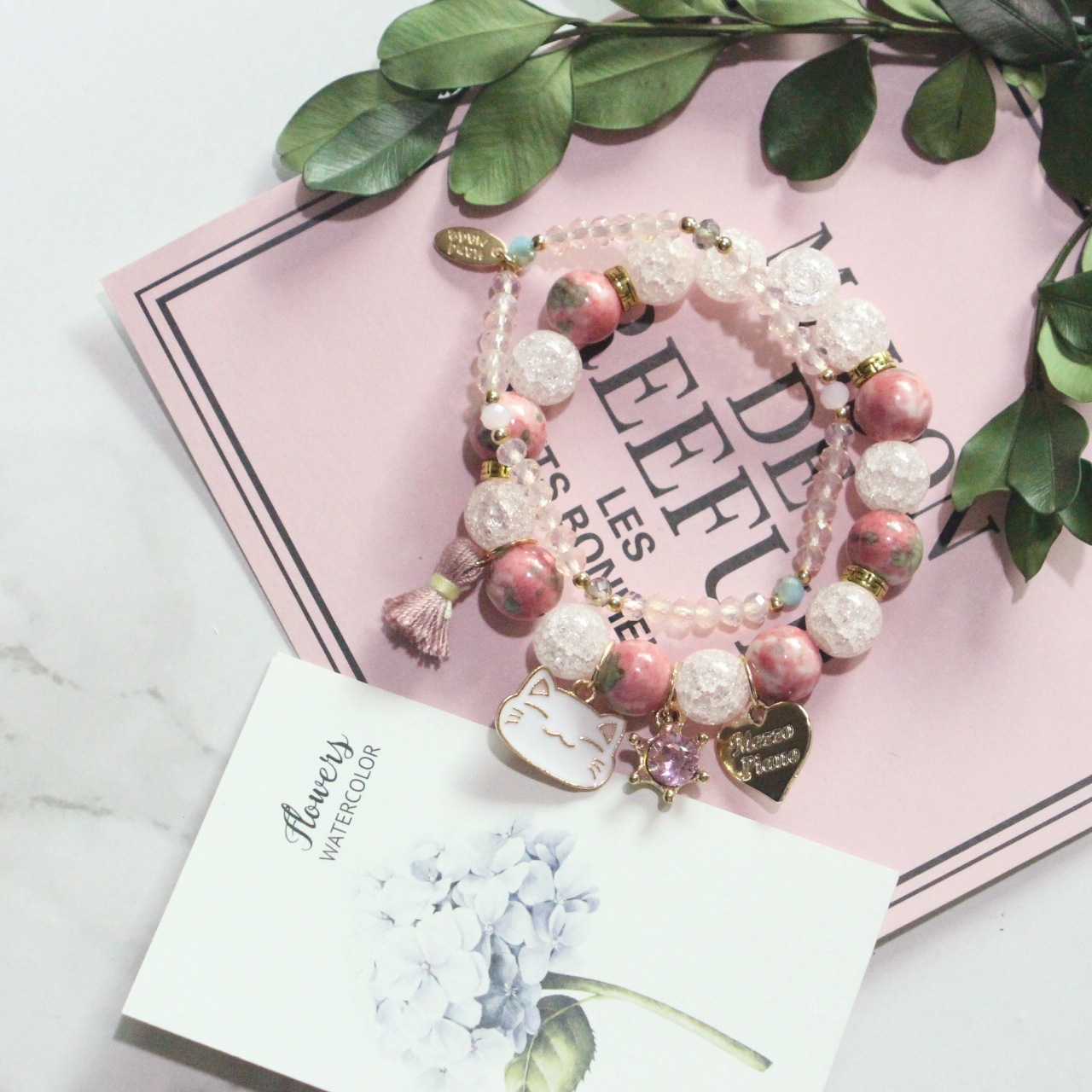 Bohemian Letter Heart Shape Cat natural stone Cracked cystal Bracelets