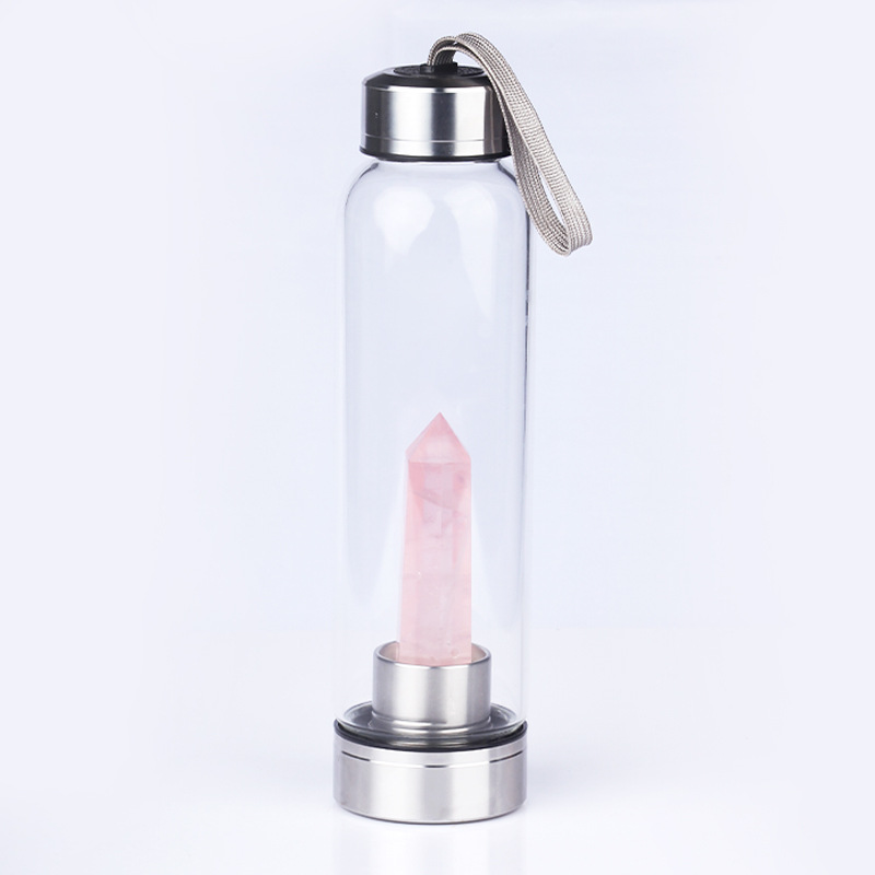 thumbnail image 1 of Botella Agua Con Cristal Energético Y Vaso De Cuarzo Botella-Rosa, 1 of 5