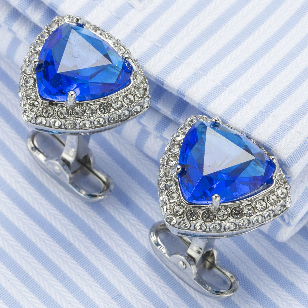 [优质蓝水晶袖扣 洋服袖口扣 法式袖钉 cufflinks 502]