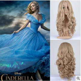灰姑娘假发辛德瑞拉欧美动漫假发cosplay表演出中分浅金色长卷发