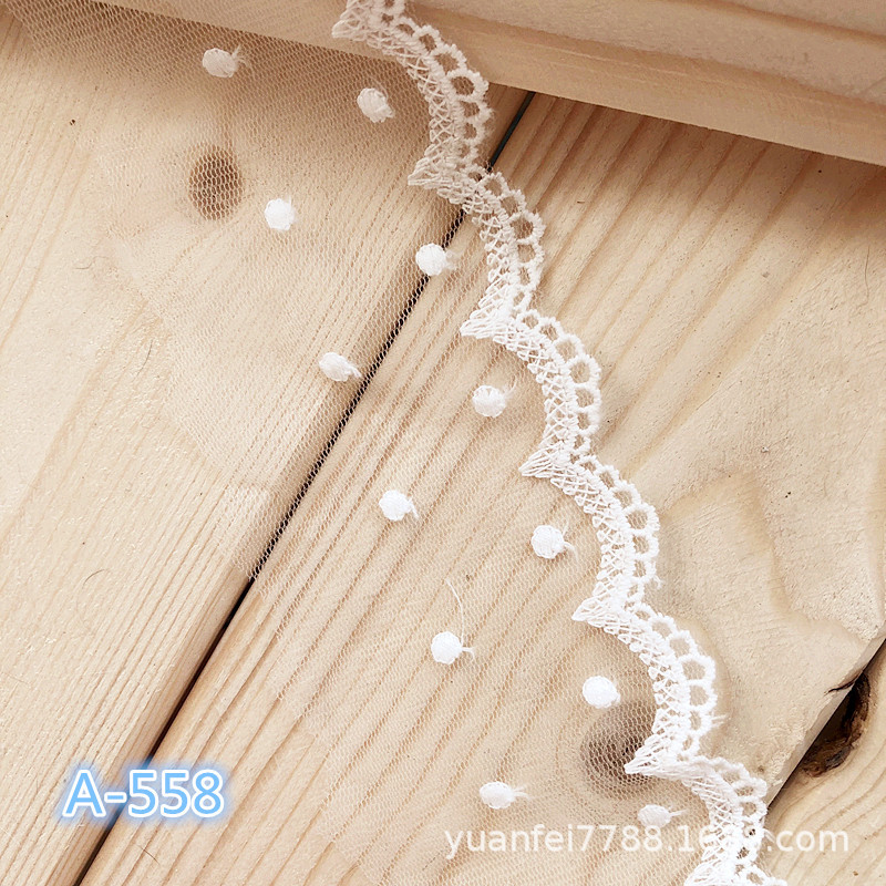 A-60波浪全纯棉圆点刺绣透明网DIY花边服装辅料5cm现货批发蕾丝