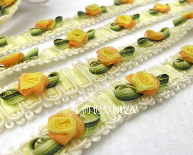 怩娃|20mm小花帶|玫瑰花朵|雪纱花|丝带花|织带花|装饰花