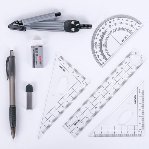 Deli 9591 ruler set 8-piece ruler set for students, complete drawing ruler, convenient for children to learn and use