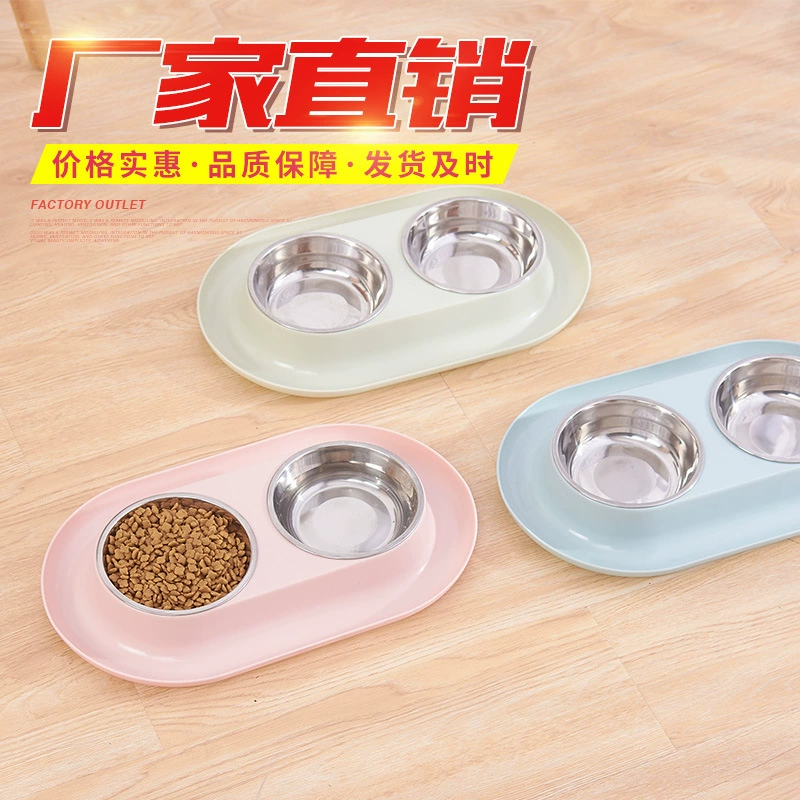 Двухслойная двухслойная предпочтительная пластиковая нержавеющая сталь двойная миска для домашних животных