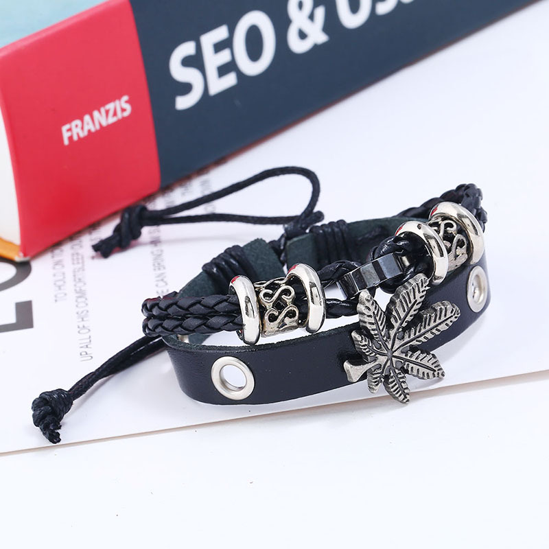 Alloy maple leather beaded bracelet for men