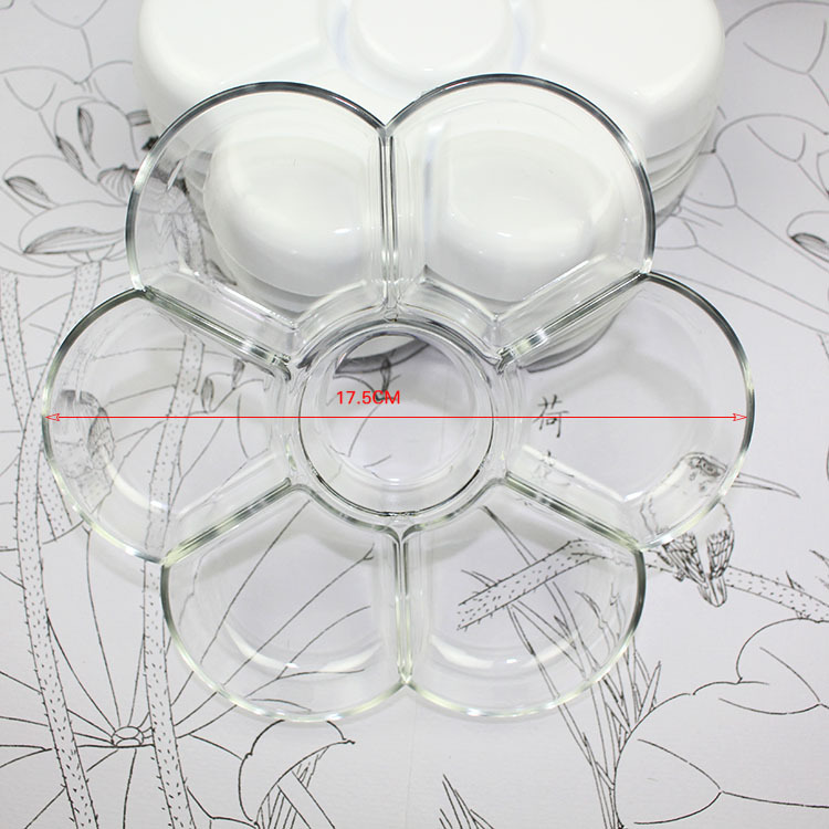 加厚塑料仿陶瓷 透明水彩水粉国画颜料梅花调色盘7格